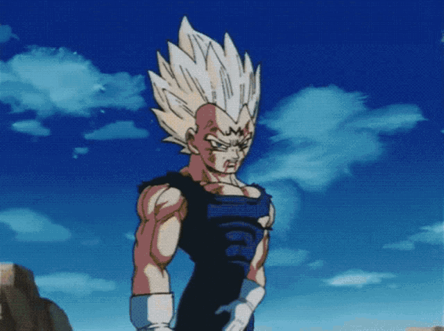 a cartoon character with a blue sky and clouds in the background is standing in front of a mountain
