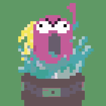 a pixel art of a cartoon character with a surprised expression