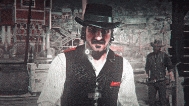 a man wearing a top hat and a vest that says ' a ' on it