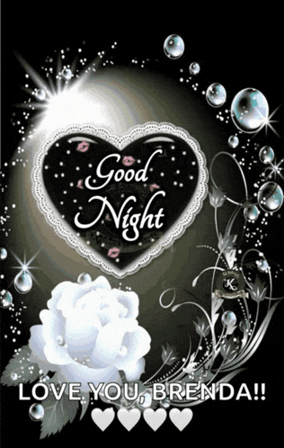 a black background with a white rose and a heart that says " good night "