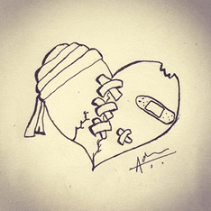 a drawing of a broken heart with bandages on it