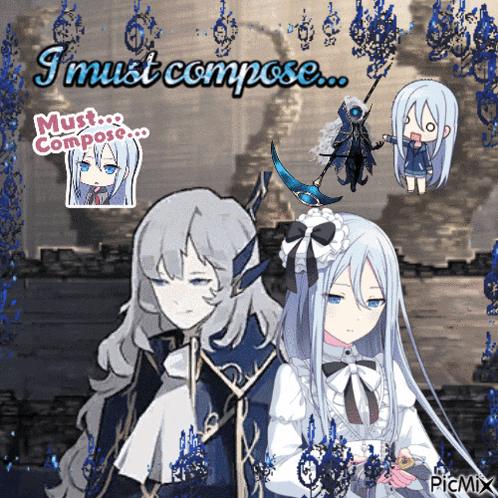a picture of two anime characters with the caption i must compose must compose