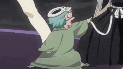 a cartoon character is kneeling down in front of a large object