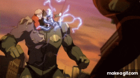 a cartoon character is being struck by lightning while standing next to another cartoon character ..