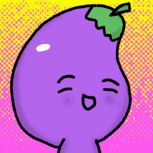 a purple eggplant with a green leaf on top of it
