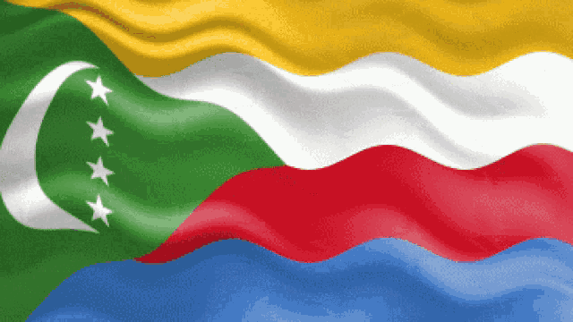 a flag with a green crescent moon and stars on it