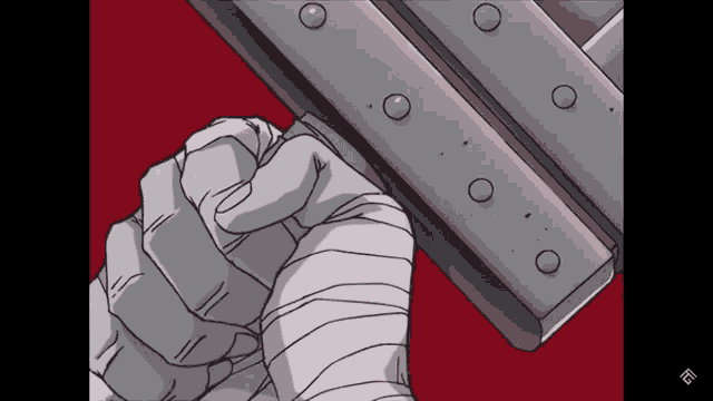 a drawing of a hand with bandages on it