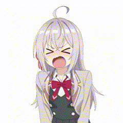 a girl with white hair and a red bow tie is making a funny face