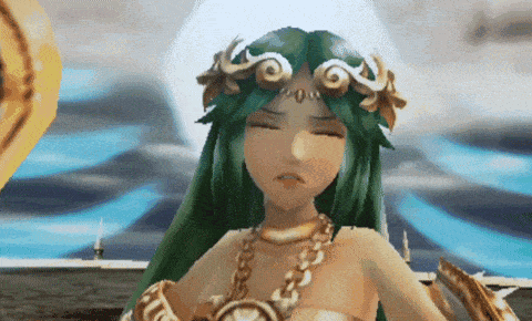 a video game character with green hair and a necklace