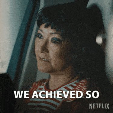 a woman sitting in a car with the words we achieved so written below her