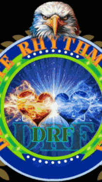 a bald eagle sits on top of a circle with the words rhythm on it