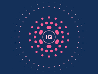 a blue background with pink circles and the word iq in the center