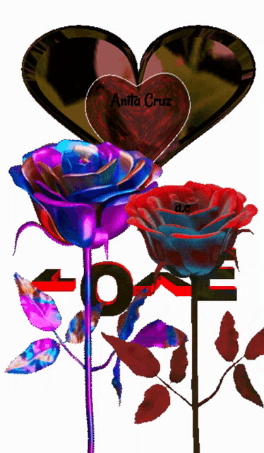 a heart with anita cruz written on it surrounded by roses