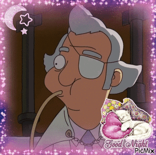 a picture of a cartoon character with the words good night picmix written on it