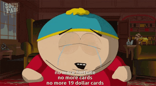 a cartoon character from south park is sitting in a chair