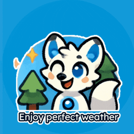 a cartoon drawing of a fox with the words enjoy perfect weather underneath it