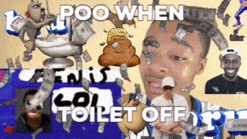 a man is surrounded by money and poo when toilet off