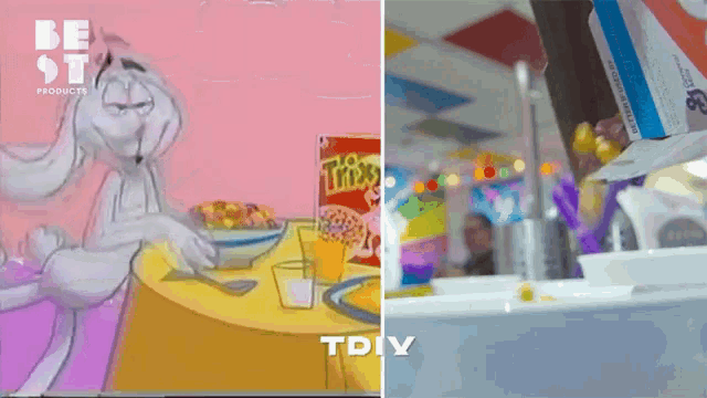 a box of trix cereal is shown next to a cartoon of bugs bunny