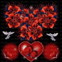 a picture of red flowers and hearts with the words picmix in the corner