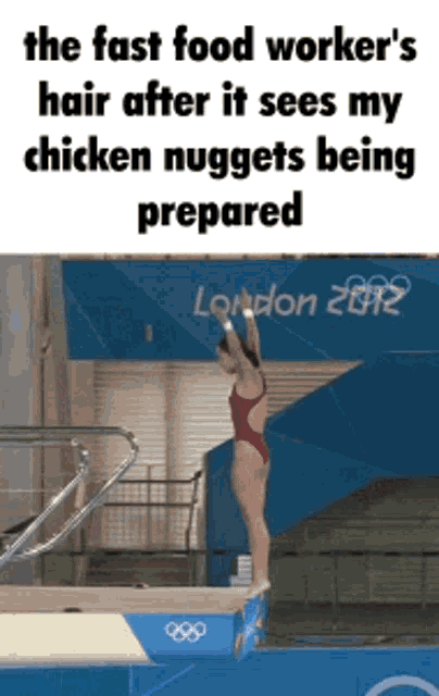 the fast food worker 's hair after it sees my chicken nuggets being prepared in london 2012