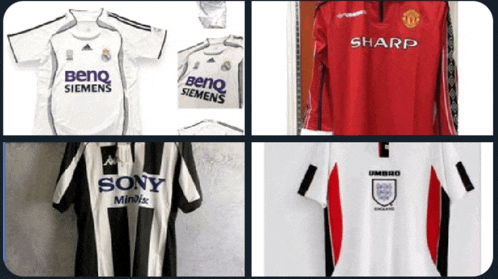 a collage of soccer jerseys with one that says sony on it