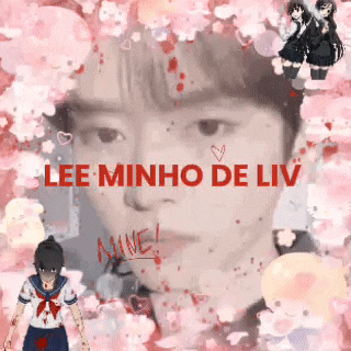lee minho de liv is surrounded by pink flowers and hearts .