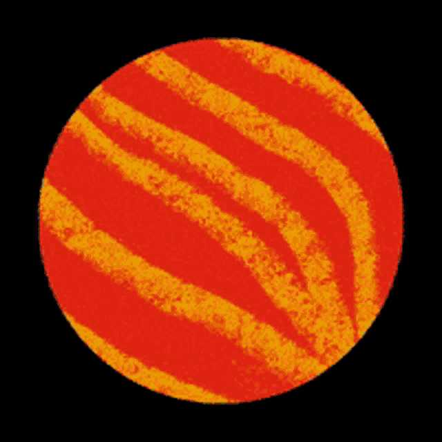 a red and yellow circle with yellow stripes on a black background
