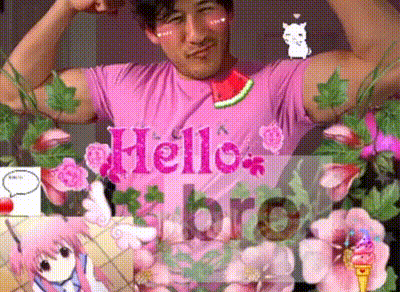 a man in a pink shirt with the words hello bro written on it