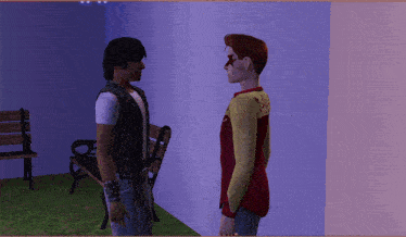 two men standing next to each other with one wearing a shirt that says ' a ' on it
