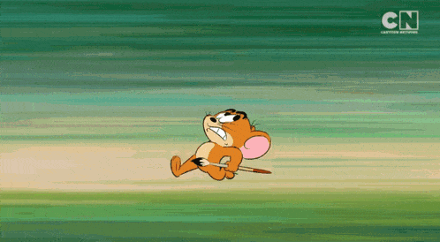 a cartoon of jerry running with a cn logo in the background