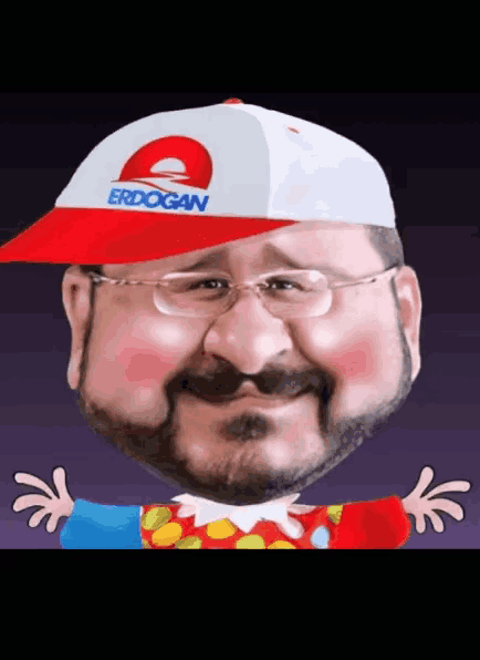 a caricature of a man wearing a hat that says erdogan on it