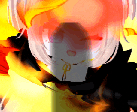 a close up of a person 's face with a yellow and red background