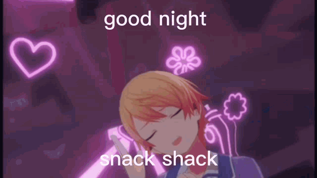 a cartoon character is sleeping with the words good night snack shack written on the bottom