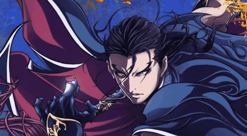 a drawing of a man with long black hair and a cape