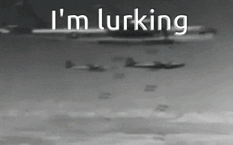 a black and white photo of planes in the sky with the words " i 'm lurking "