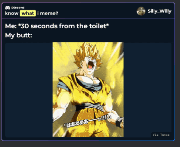 a screenshot of a meme that says " 30 seconds from the toilet " on it