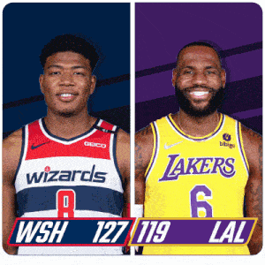a wizards player and a lakers player are shown side by side