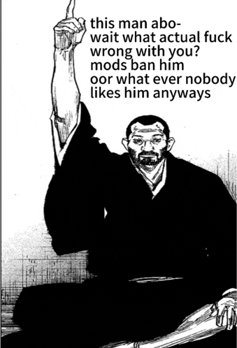 a black and white drawing of a man holding a bat with the caption this man abo wait what actual fuck wrong with you