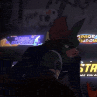 a man in a bat costume is standing in front of a sign that says space down