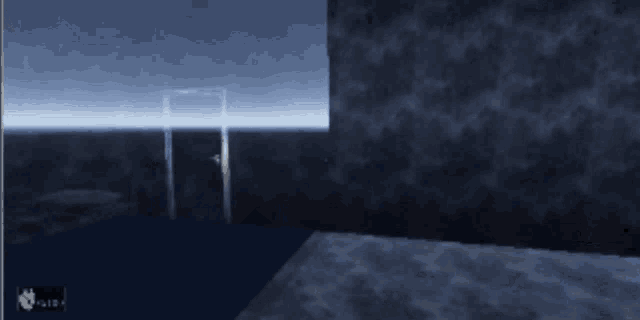 a screenshot of a video game shows a dark room with a door and a sign that says " exit "