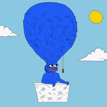 a cartoon character is flying in a hot air balloon with a laundry basket