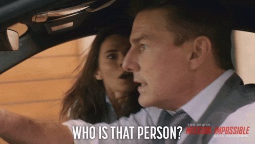 a man and a woman in a car with the words who is that person