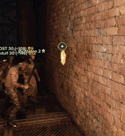 a screenshot of a video game with a brick wall