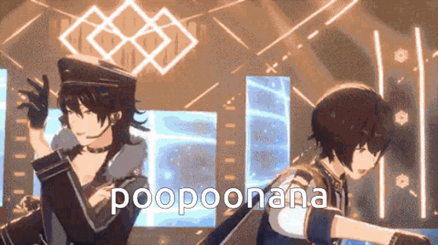 a couple of anime characters with the words poopoonana written on the bottom