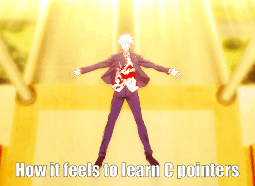 a picture of a man with blood on his clothes and the words how it feels to learn c pointers below him
