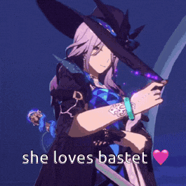 a picture of a witch with the words she loves bastet on the bottom