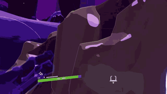 a purple item with a purple handle and a green bar that says lv 1