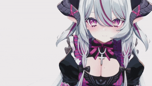 a girl with horns and a cross on her chest