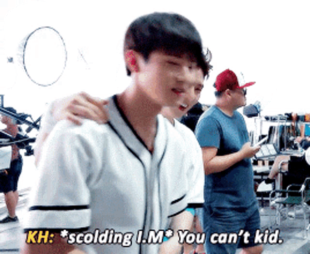 a man in a baseball uniform says kh scooding i.m you can t kid