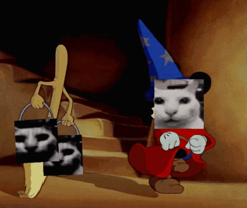 a cartoon character wearing a wizard hat and holding a bucket